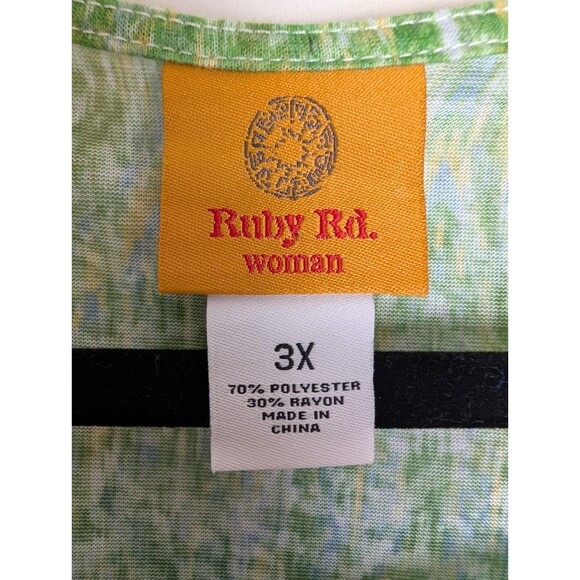 Ruby Rd. Women’s Top Size 3X Embellished V-Neck Blue Green Asymmetric Hem Boho - Picture 3 of 10